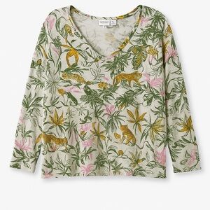 Loft Tropical Print V-Neck Long Sleeve Top
